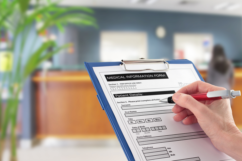 Medical information form on clipboard